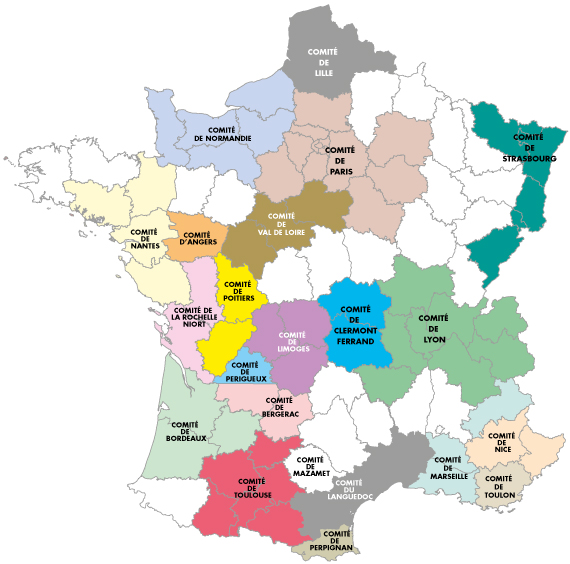 Carte de France des comités régionaux du Pèlerinage National